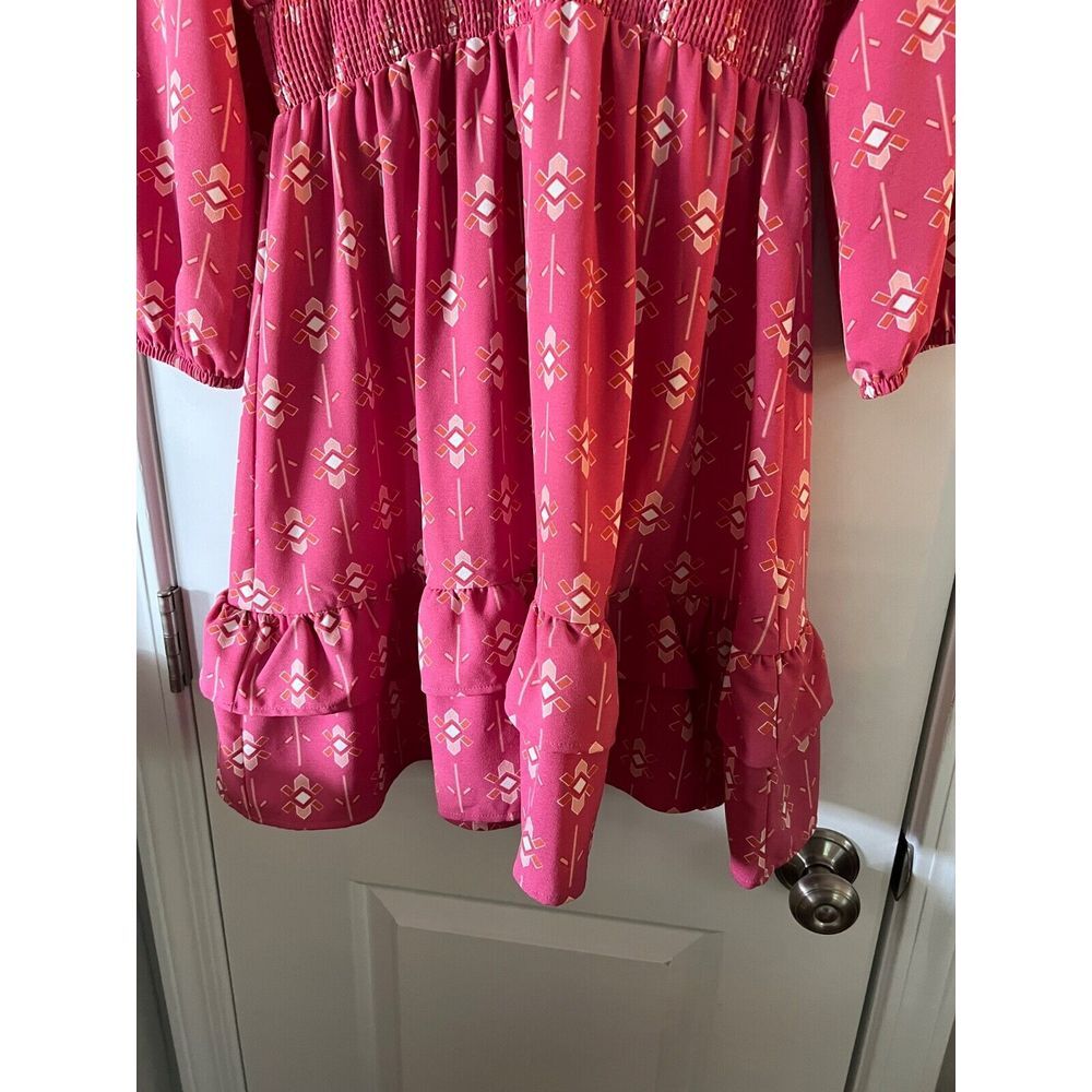 Melissa McDowell Womens S Hot Pink V Neck Mini Pullover Dress 3/4 Length Sleeves - Picture 3 of 5